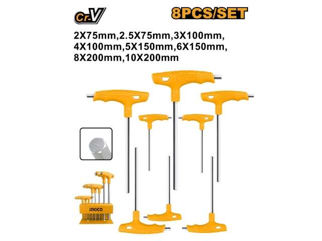 HHKT80818  8PCS T-HANDLE HEX WRENCH SET