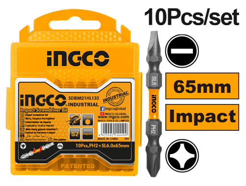 SDBIM21HL133 10PCS IMPACT SCREW DRIVER BIT SET PH2+SL6