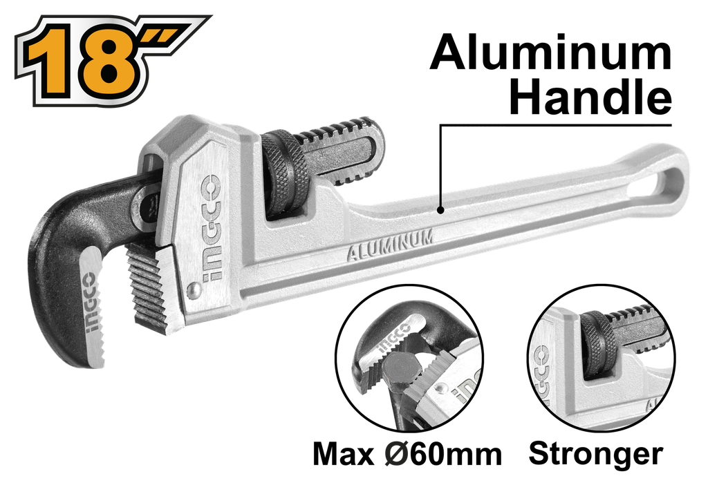 HALPW0118 ALUMINUM HANDLE PIPE WRENCH 18"