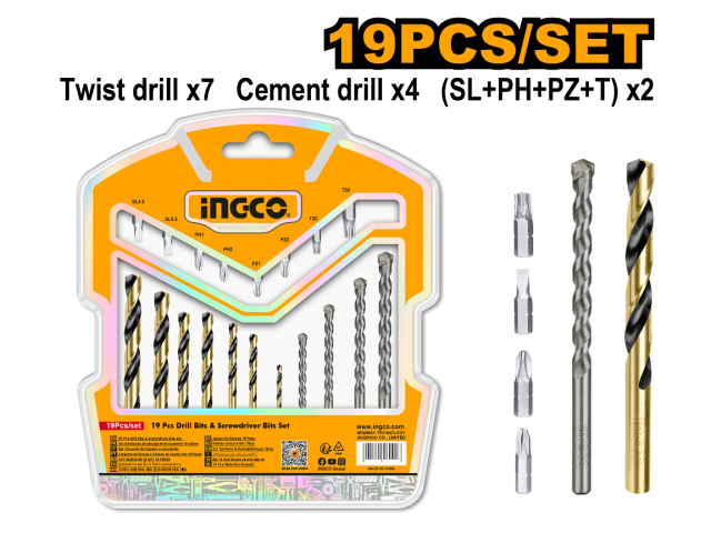 AKSDB1901 19PCS DRILL BITS & SCREWDRIVER BITS SET