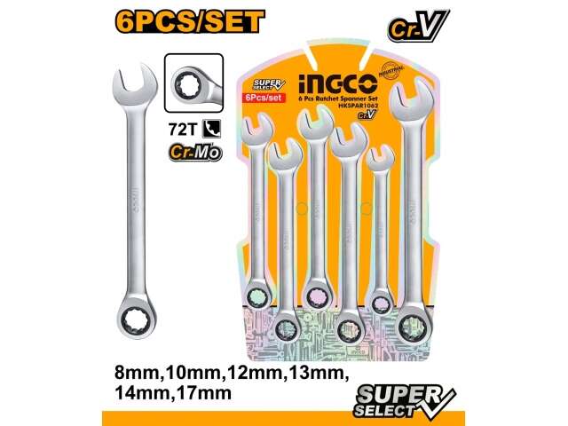 HKSPAR1062  6 PCS RATCHET SPANNER SET 8-17MM