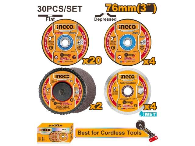 MCD07630 30 PCS CUTTING AND GRINDING DISC SET 3"