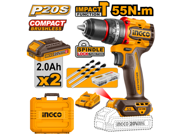 CIDLI20558 20V LI-ION COMPACT BRUSHLESS CORDLESS IMPACT DRILL 55NM